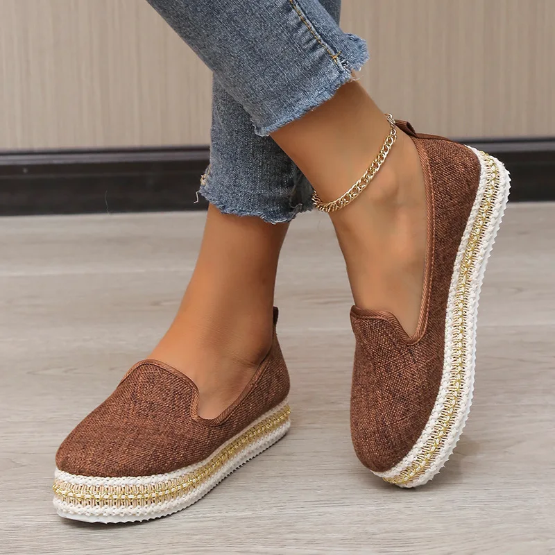 

Flats Shoes Women Espadrilles Lady Casual Slip-on Round Toe Loafers Woman Comfort Walking Footwear Plus Size 43 Zapatos De Mujer