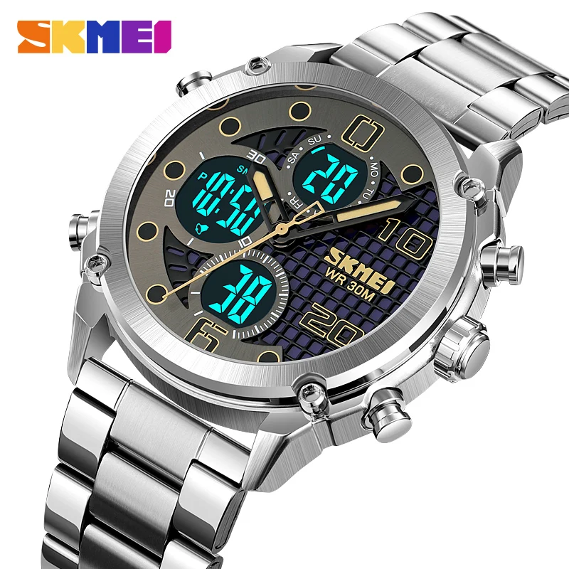 

SKMEI Top Brand Chrono Back Light Digital Watches Mens 3 Time Countdown Timer Wriswatch Waterproof Alarm Date Clock reloj hombre