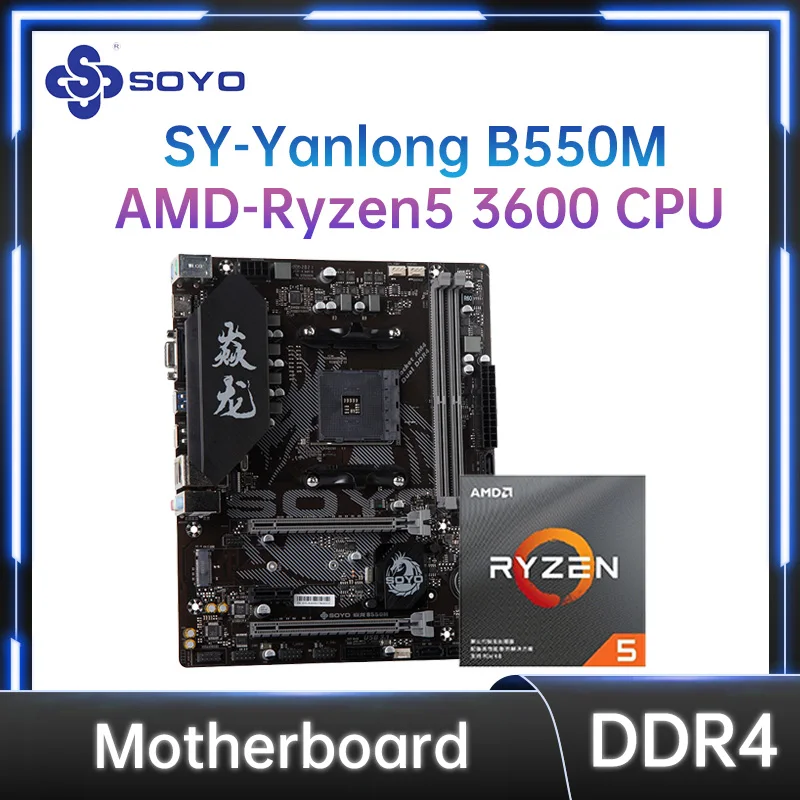 

SOYO new B550M with AMD Ryzen 5 3600 CPU motherboard 3.6GHz 12-thread DDR4 USB3.1 Desktop Desktop gaming motherboard package
