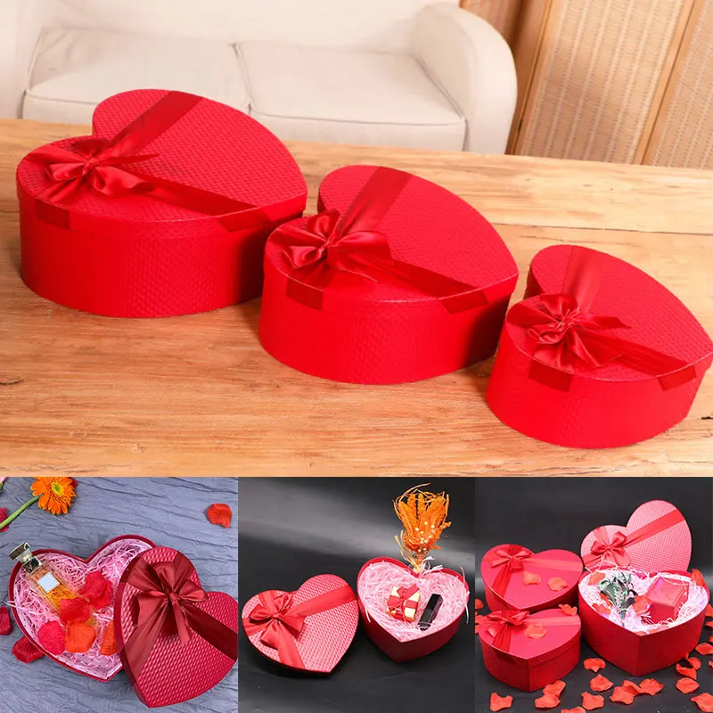 

1/3/Pcs Red Heart Shape Flower Boxes Set Florist Flowers Gift Packaging Box for Wedding Engagement Valentine's Day Gift Packing