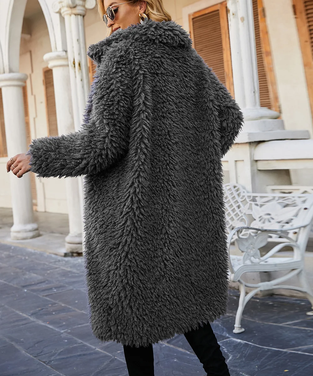 2022 Fashion casual autumn and winter new products lapel long imitation fur coat coat women's fur coat