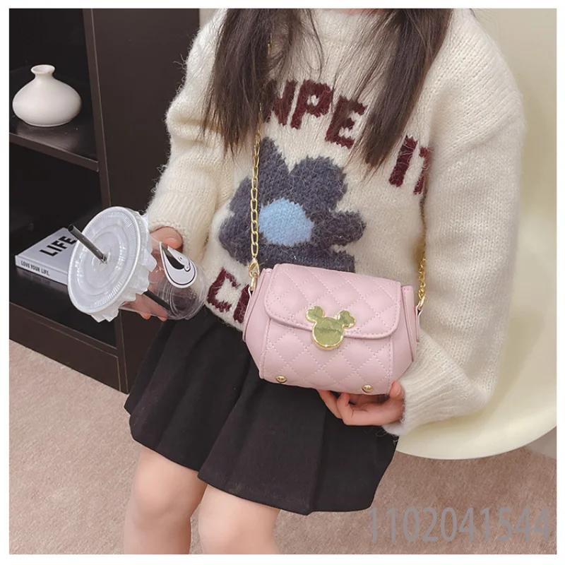 Disney Mickey Shoulder Bag for Girls Women with Chain Cartoon Solid Color Crossbody Bag Large Capacity Shopping Bag