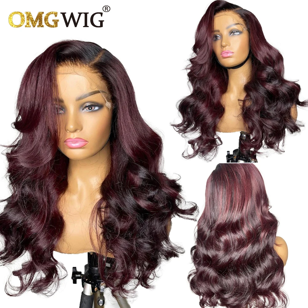 

1B99J Burgundy 13x4 Lace Frontal Wigs Loose Deep Body Wave Brazilian Human Hair Wigs For Women 4x4 Lace Closure Wig T Part Wig