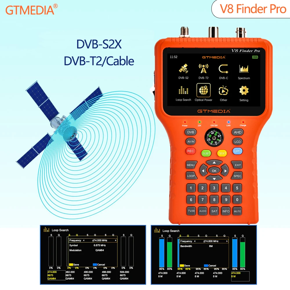 

Newest Satellite TV Finder GTMEDIA V8 Finder Meter Pro DVB-S/S2/S2X/T/T2/C Built in WiFi MPEG-4 H.265 (10 bit) Combo Satfinder