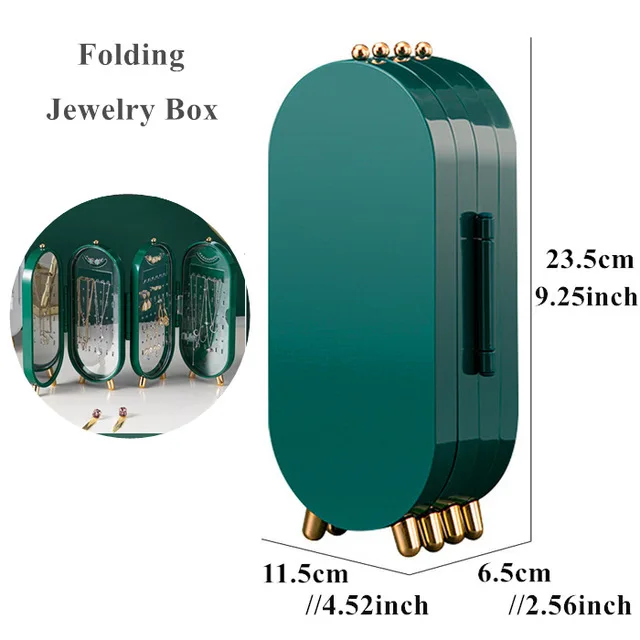 Foldable Jewelry Storage Box Household Earrings Necklace Display Stand High Capacity Luxury Retro Screen Jewelry Organizer Case