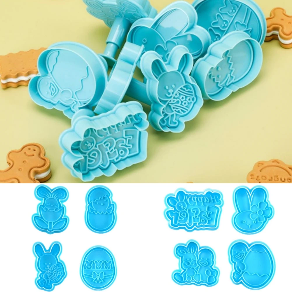 

4Pcs Easter Cookie Cutter Mold Easter Eggs Rabbit Chick Biscuit Fondant Mould For Home Easter Party Cake Decor DIY Baking Tool