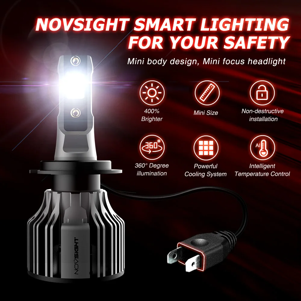 Лампа светодиодная NOVSIGHT лампа для головных фонарей H7 H1 H3 H4 H11 H8 H9 9005 9006 9012 9004 9007 72 Вт