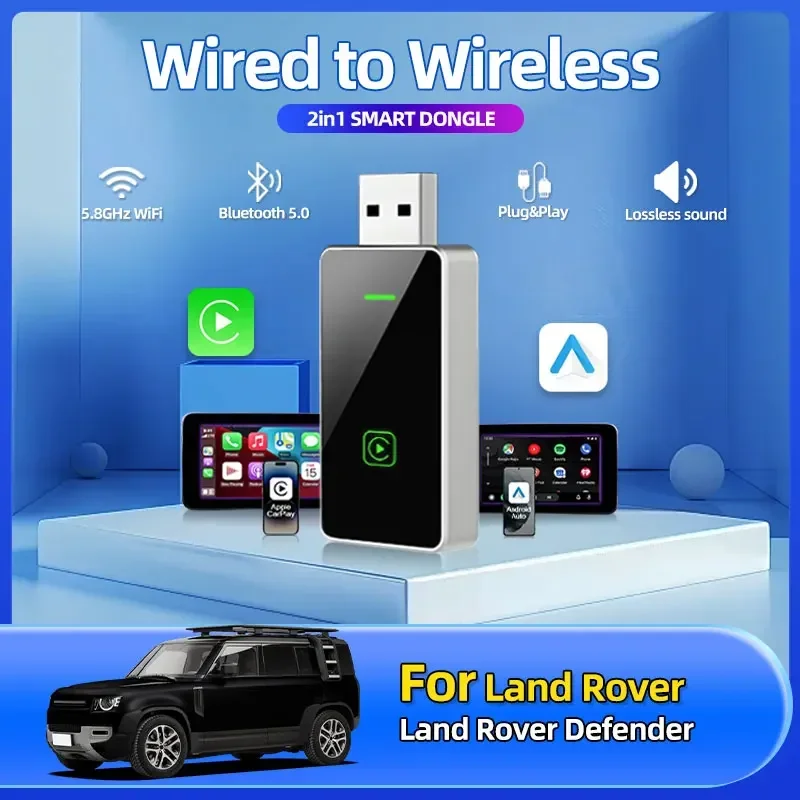 Фото 2IN1 Беспроводной автомобильный беспроводной адаптер CarPlay Android Smart USB Mini Box Plug and Play Wi-Fi Быстрое подключение для Land Rover Defender №1
