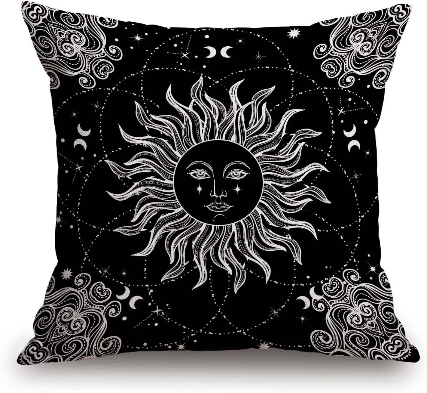 

Vintage Boho Sun Moon Black White Chic Mystic Universe Starry Sky Decorative Throw Pillow Case Cushion Cover 18x18 inch
