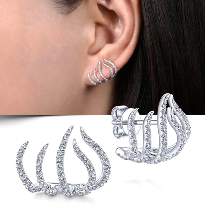 

Silver Color Claws Stud Earrings with Crystal AAA CZ Stone Modern Design Fashion Versatile Accessories Women Jewelry