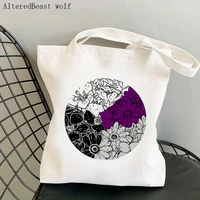 women shopper bag demisexual pride flowers kawaii bag harajuku shopping canvas shopper bag girl handbag tote shoulder lady bag