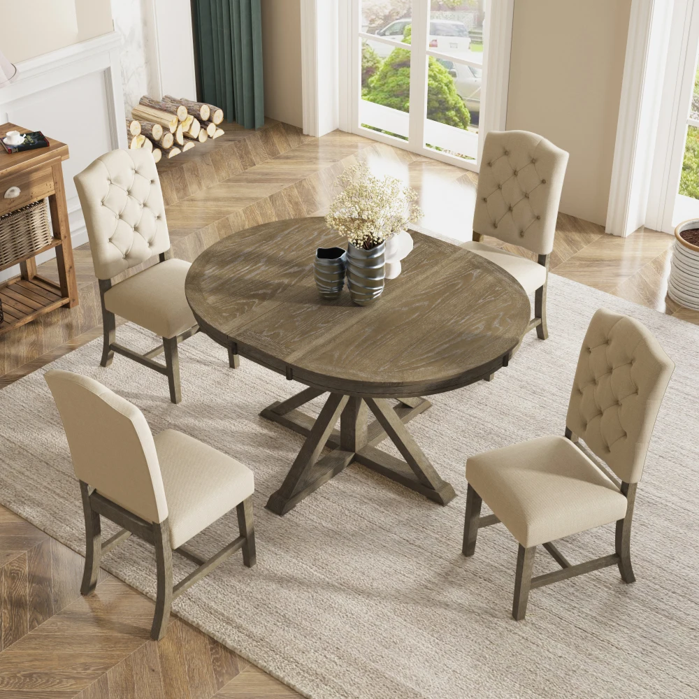 

Набор столовых приборов в стиле ретро с выдвижным столом и 4 стульями для столовой, гостиной (стирка из натурального дерева)
