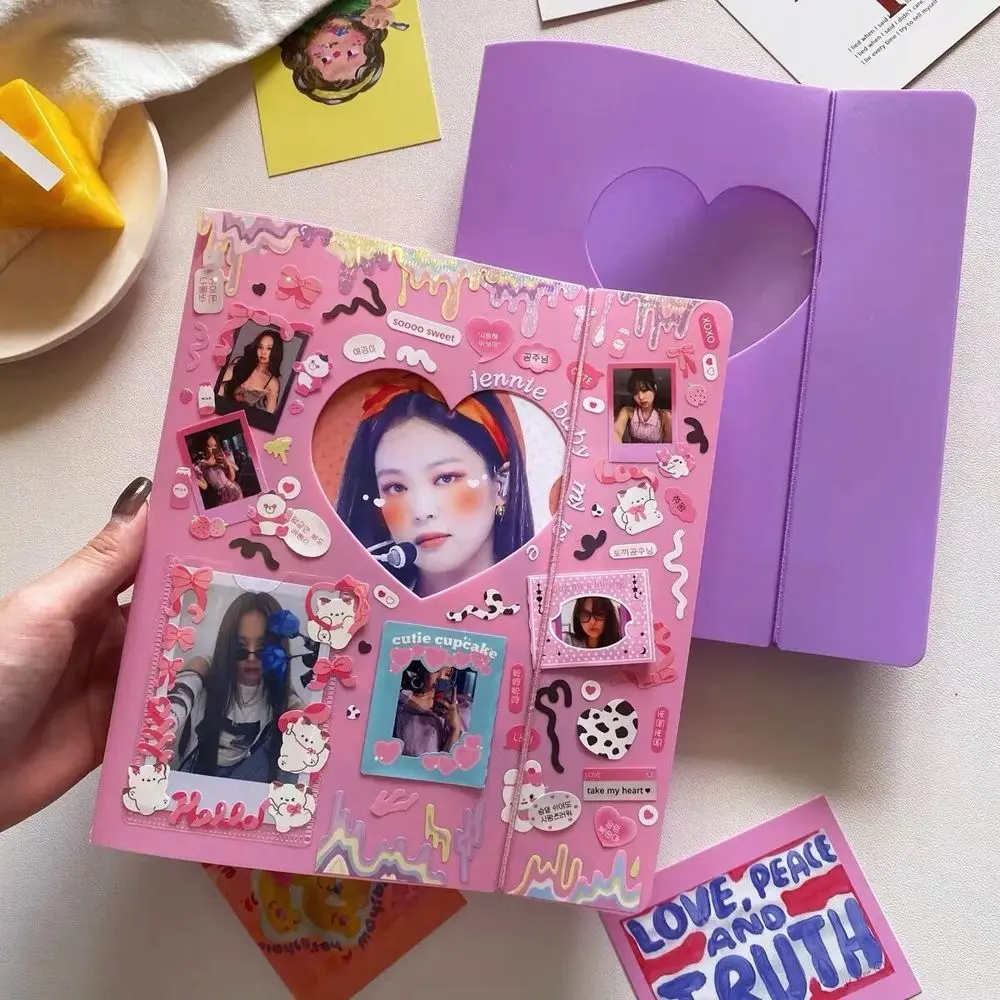 

Pink Idol Cards Organizer Kawaii Love Heart Binder Photocards Stickers Collect Book 4Ring Small Cards Storage Book Sleeves Bag