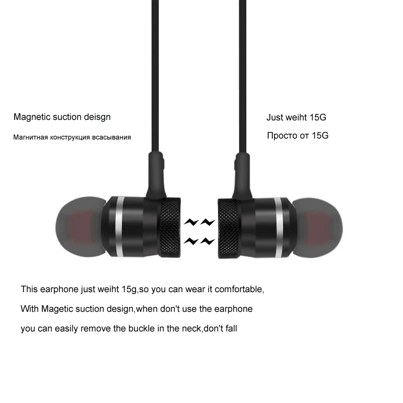 5.0 Bluetooth Earphone Sports Neckband Magnetic Wireless earphones Stereo Earbuds Music Metal Headphones With Mic For All Phones - купить по