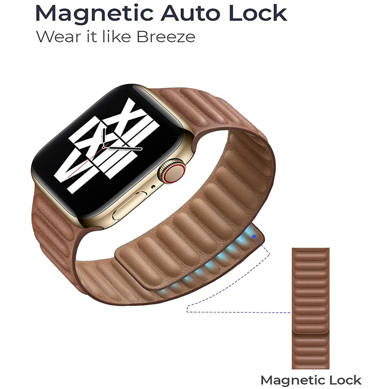 Фото Ремешок кожаный для Apple watch band, магнитный браслет для iWatch Series 1 2 3 5 4 SE 6 7, 45 мм 41 мм 44 мм 40 мм 42 мм 38 мм №4