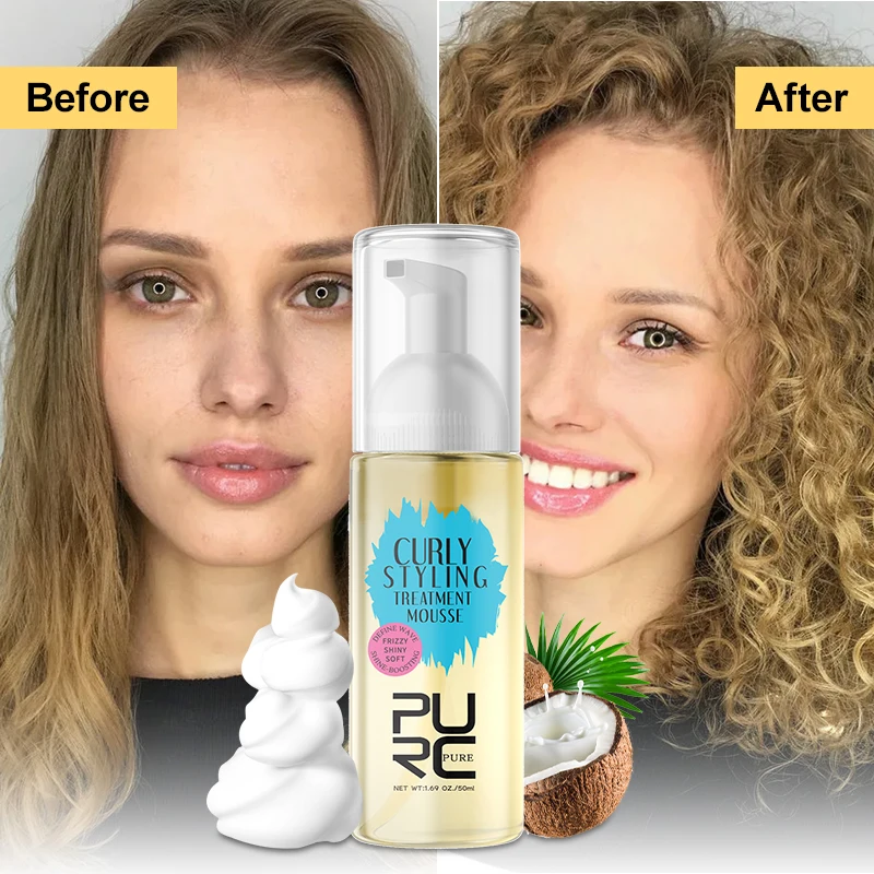 

PURC Curly Mousse Hair Care Coconut Oil Smoothing Frizz Enhanced Curl Wavy Wigs Hair Styling Cream Mousse Foam Hair Products