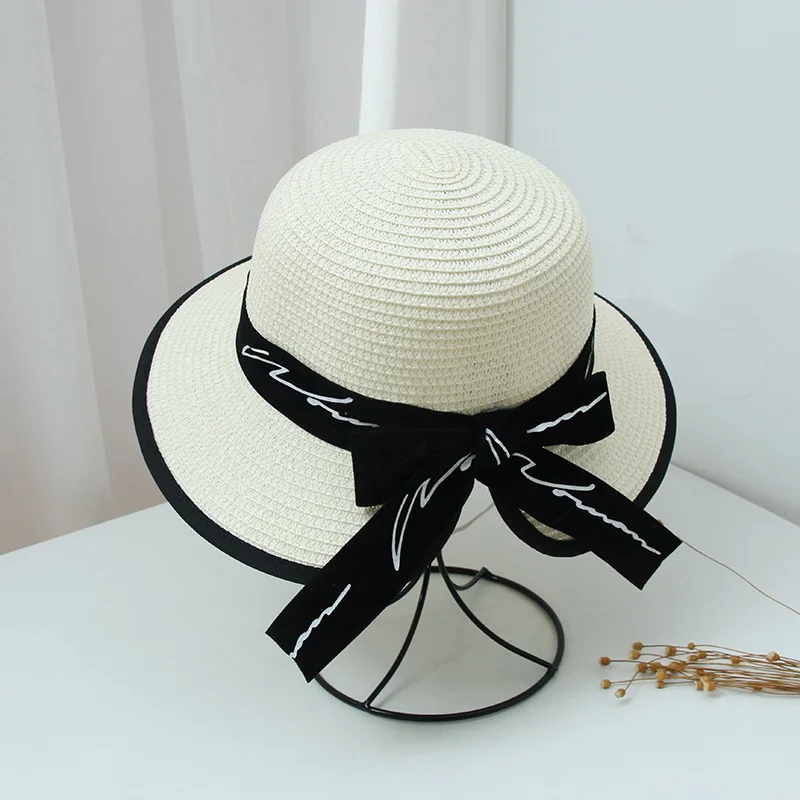 Straw Hats for Women Bucket Hat Wide Brim Dome Ribbon Windproof New Beach Casual Khaki White Straw Beach Hats Sombreros De Mujer