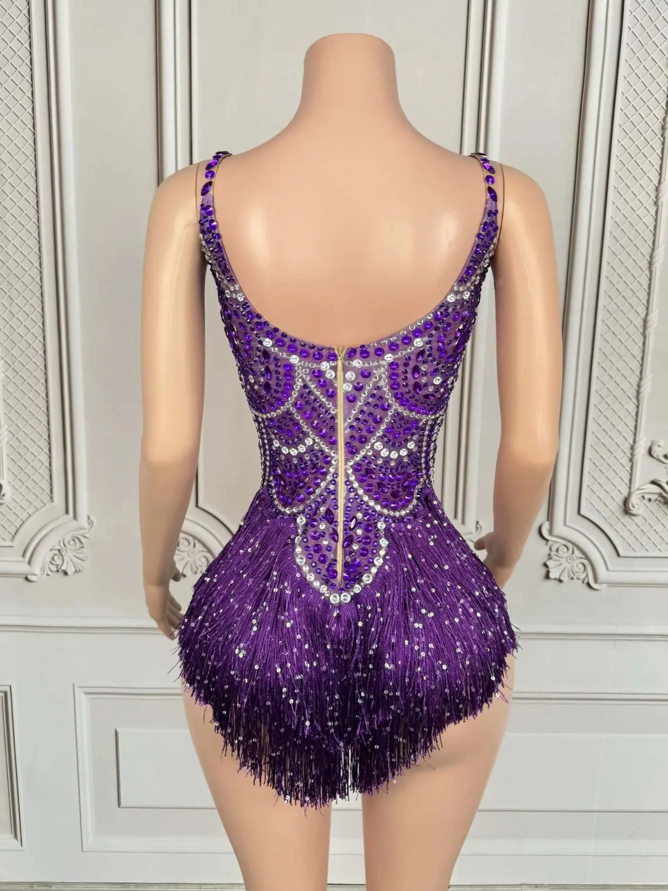 Блестящий необычный боди со стразами и кисточками для женщин сексуальный