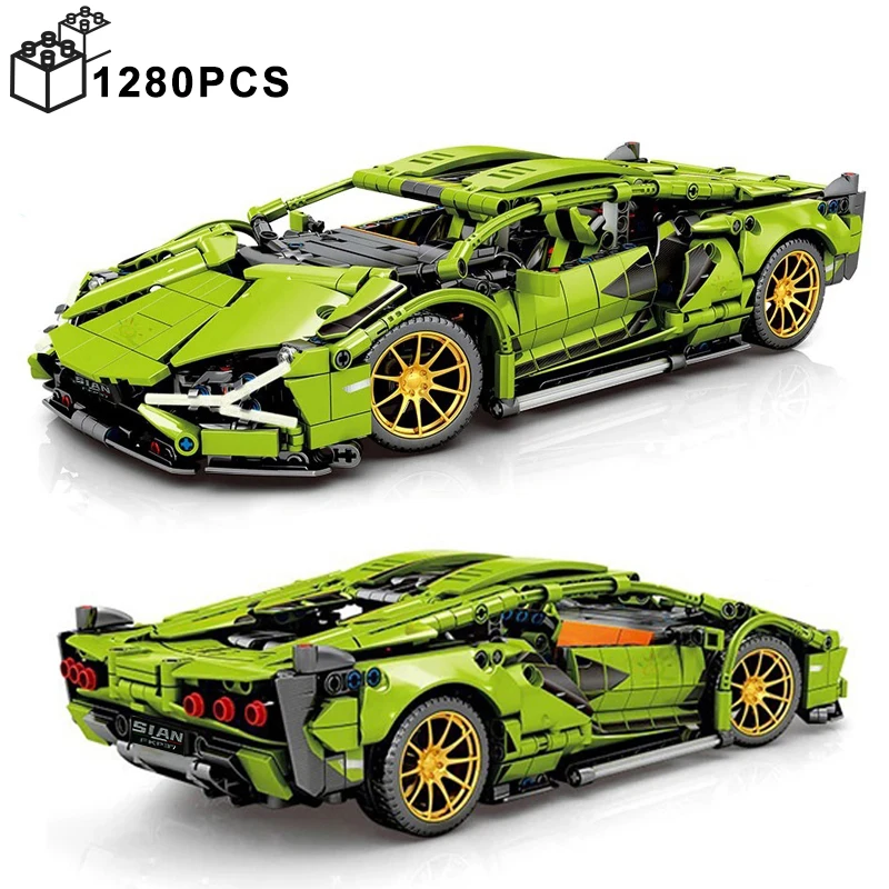 

1280PCS Technical 1:14 Sian Lamborghinis Sports Car Building Blocks MOC City Speed Vehicle Assemble Bricks Toys For Kids Boys