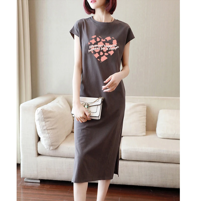 Хлопковая длинная футболка выше колена без рукавов юбка женское летнее новое