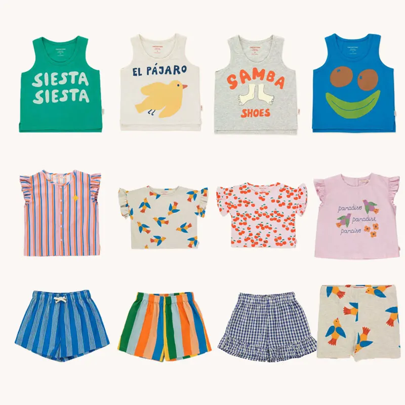 Toddler Girl Clothes TC Brand 2023 New Summer Kids T Shirts + Shorts Outfit Sets Baby Boys Jeans Cute Print Ruffle Sleeve Tops