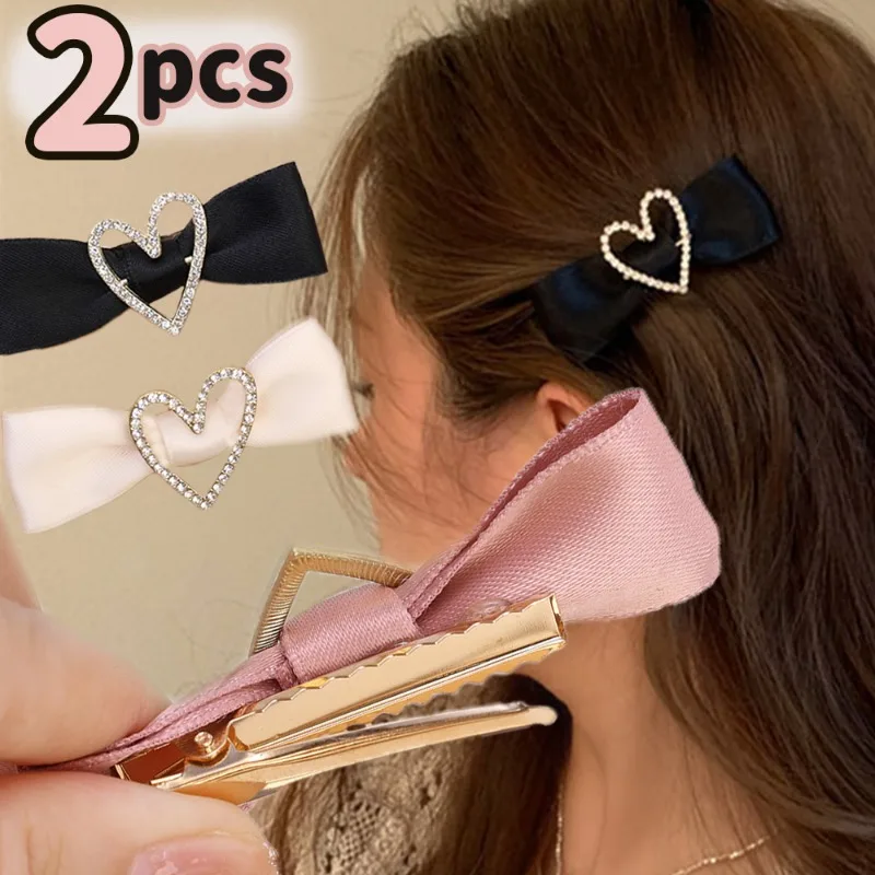 

2Pcs Hollow Love Heart Bow Knot Hair Clip Women Girls Sweet Rhinestone Hairpins Daily Shopping Dating Hairpin Fashion Party Gift