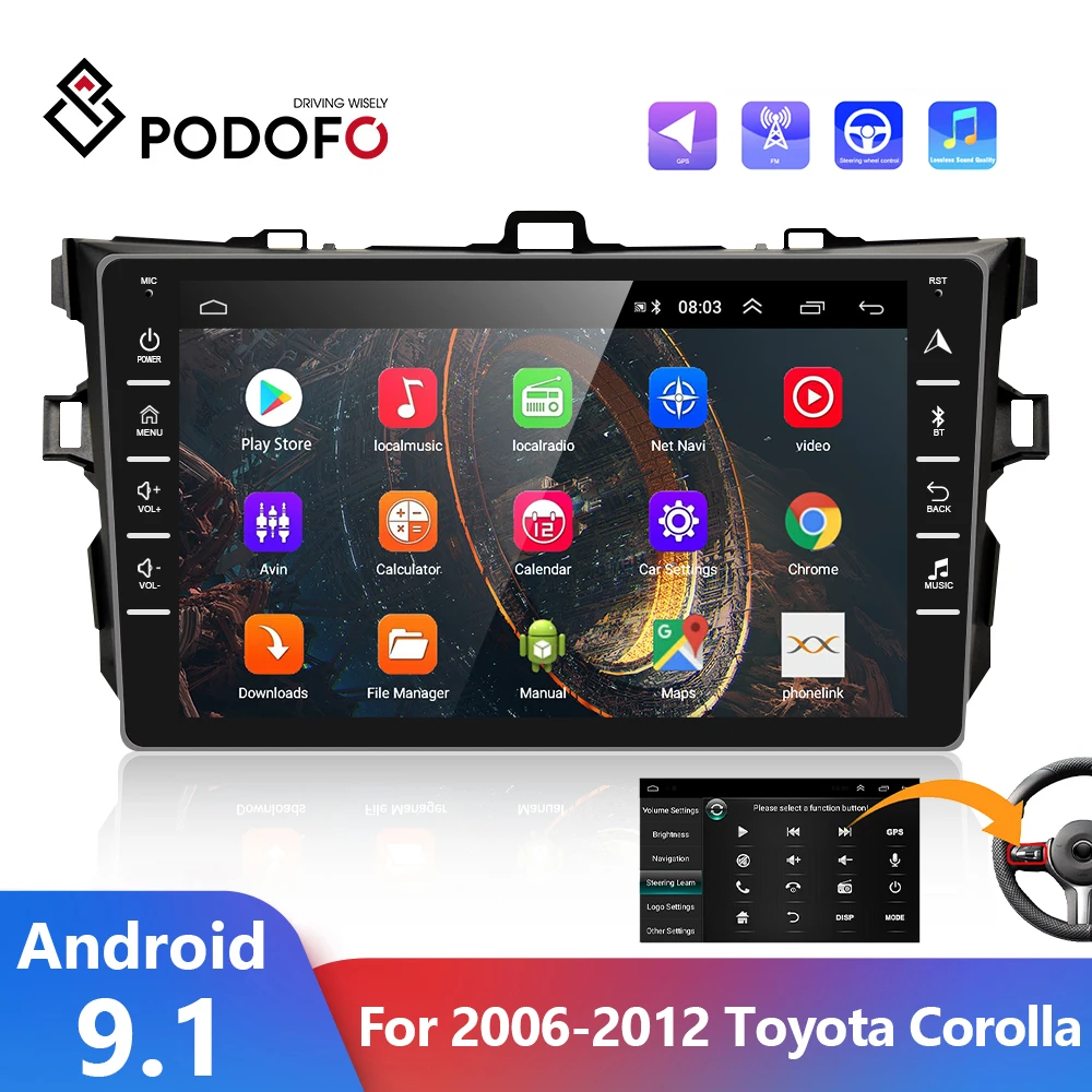 

Podofo 2Din Android 9.1 GPS Navigation Radio Universal Multimedia Player For 2006 2007 2008 2009 2010 2011 2012 Toyota Corolla