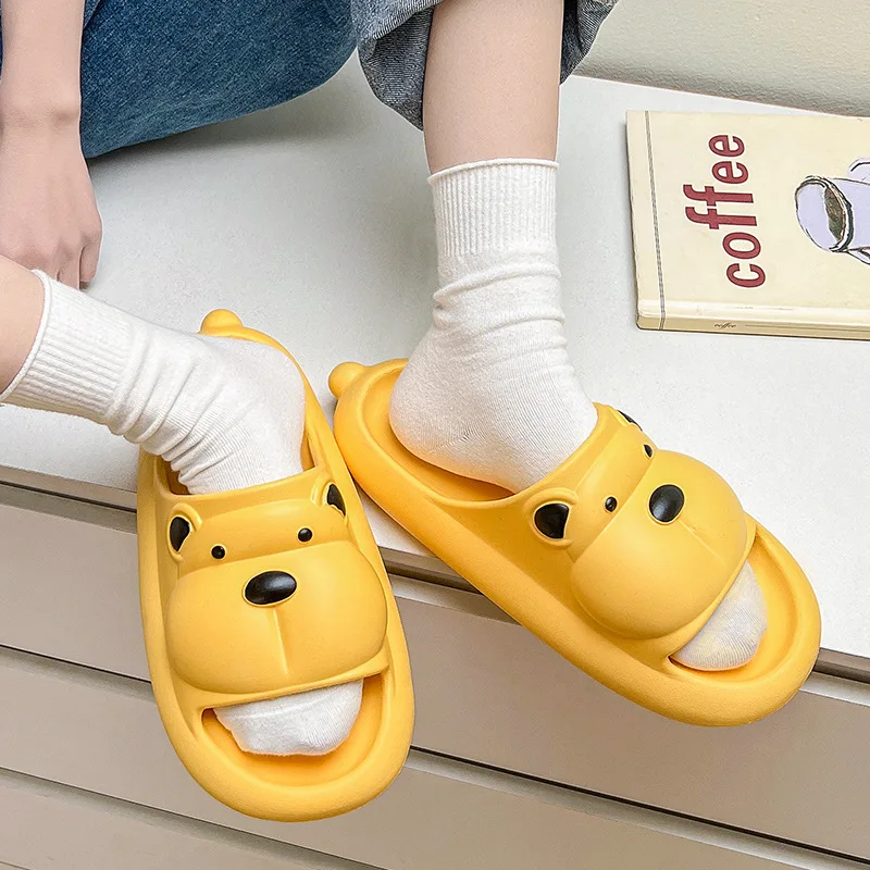 Summer Women Slippers Bath Thick Platform Non-Slip Home Bear Cartoon Flip Flops Men Beach Sandals Ladies Slides Indoor Outdoor