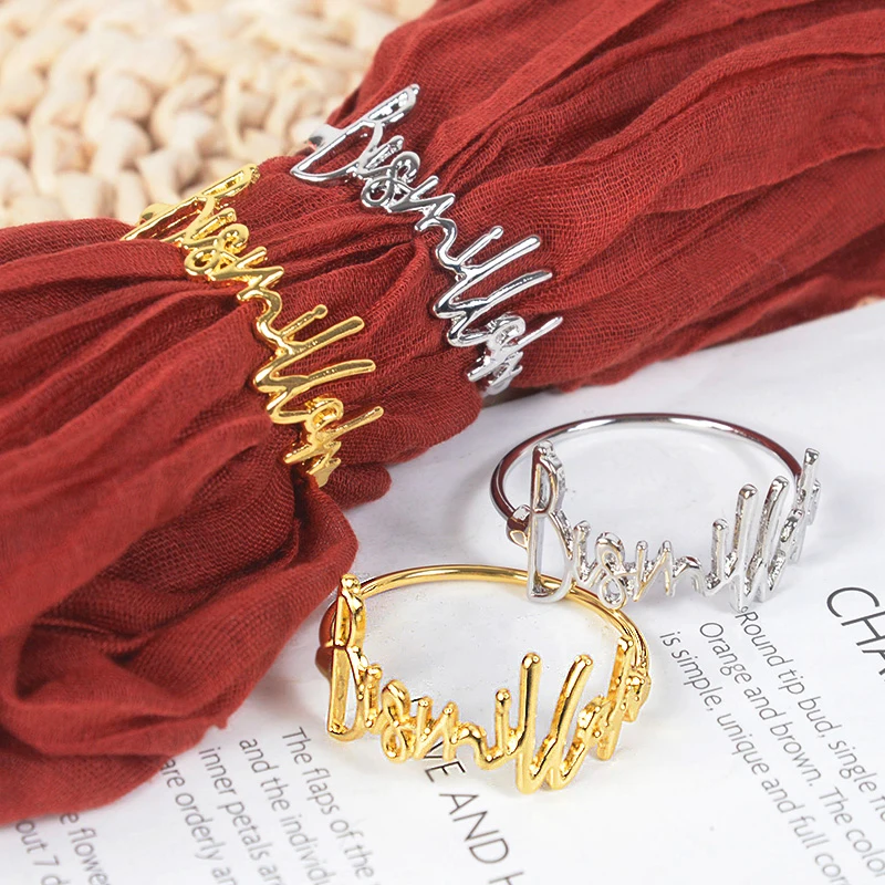 

2pcs Alloy Letter Bismillah Napkin Rings Gold Silver Eid Mubarak Islamic Muslim Party Table Napkin Holders Wedding Dinner Decor