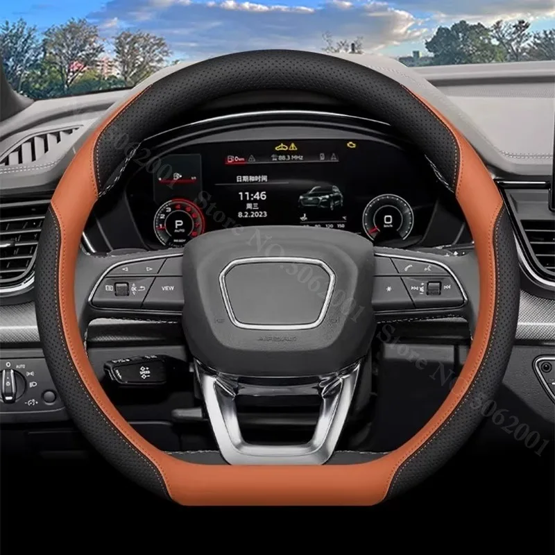 Фото Для Audi A5 A5L B10 Q5 Q5L 2024 2025 2026: Ультратонкий кожаный чехол на руль, нескользящие аксессуары для защиты руля №5