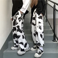 feiernan oversize cow print pants for women harajuku high waist wide leg cargo trousers 90s vintage bind feet bottoms korean