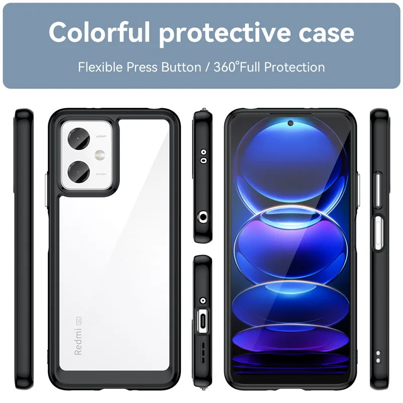 For Redmi Note 12 5G Case For Note 12 Cover Colorful Soft Edge Silicone Transparent Shockproof Bumper For Redmi Note 12 Pro Plus