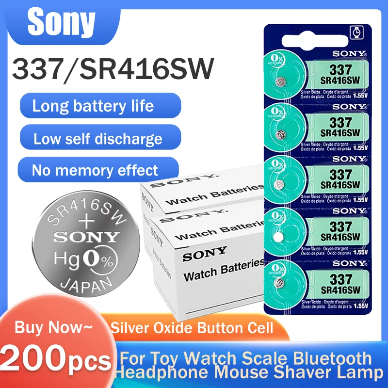200 шт. 100% Sony 337 SR416SW 1 55 в аккумулятор из оксида серебра для часов детской камеры