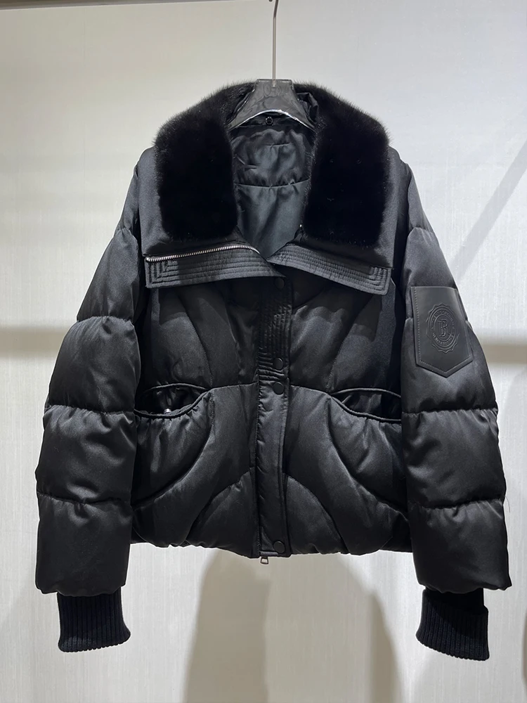 2024 зимняя новая модная куртка на гусином пуху с воротником из натурального