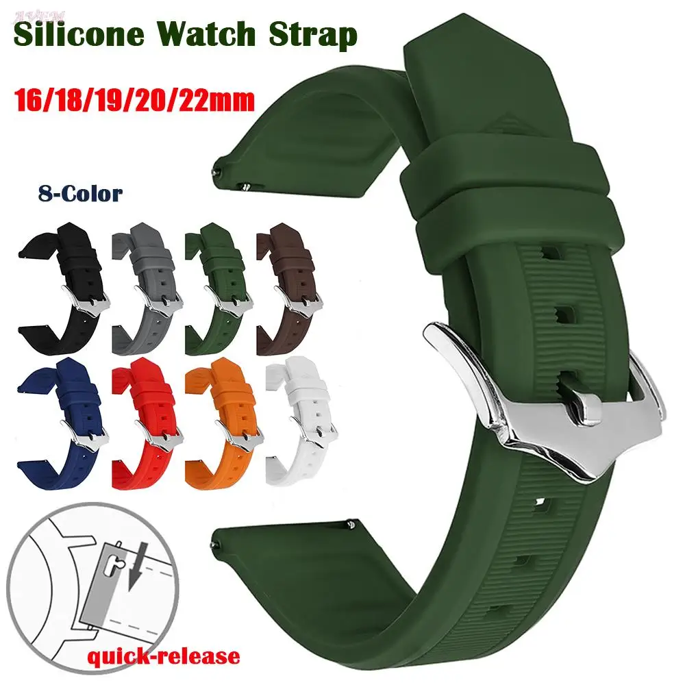 

Быстросъемный силиконовый ремешок для часов 18/19/20/21/22 мм, многоцветный резиновый ремешок для часов, спортивный браслет для часов с защитой о...