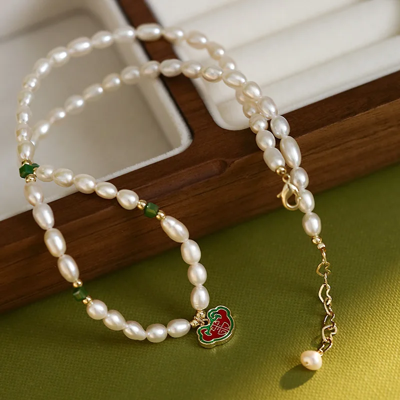 

Minar Chinese Style Enamel Lock Cloud Pendant Necklace for Women Natural Freshwater Pearl Chokers Necklaces Retro Accessories