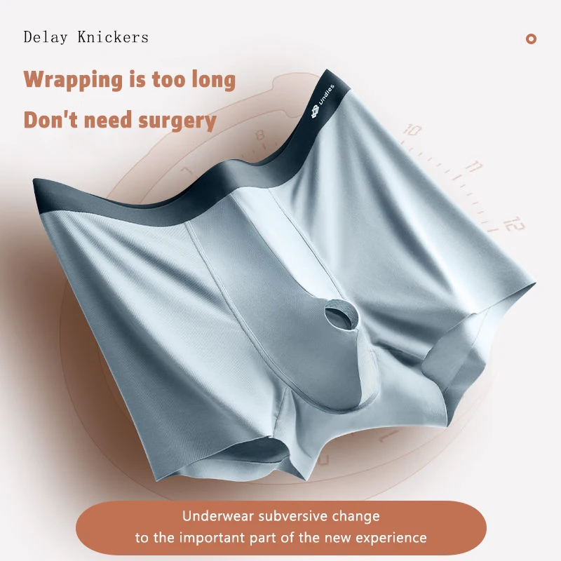 Men Comfortable Underwear Reduce Sensitivity Sexy Boxer Big Penis Pouch Hole Foreskin Expose Lingerie  Prolong Sex Time Shorts