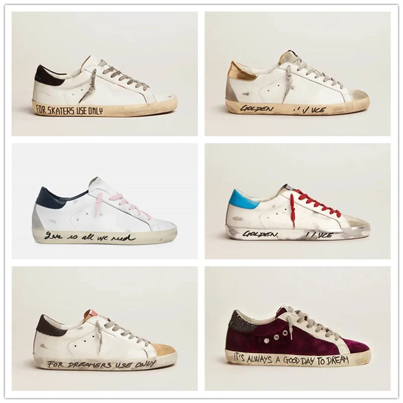 

2022 Four Seasons New Sequins Retro Old Small Dirty Shoes Net Red Couple Shoes Shoes Hand-painted Letter Graffiti DF78