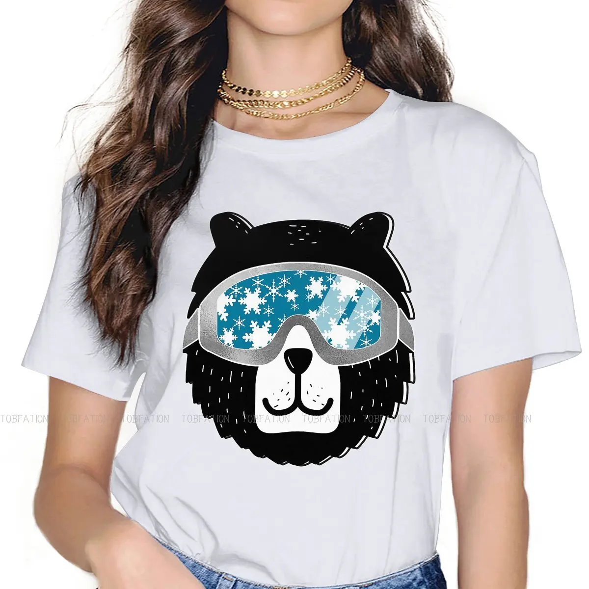

In Goggles Round Collar TShirt Bear Fabric Basic T Shirt Woman Individuality Hot Sale