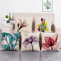 linen colorful flowers printed decorative throw pillow floral plant cushion cover decoration home textile for sofa home 45cm