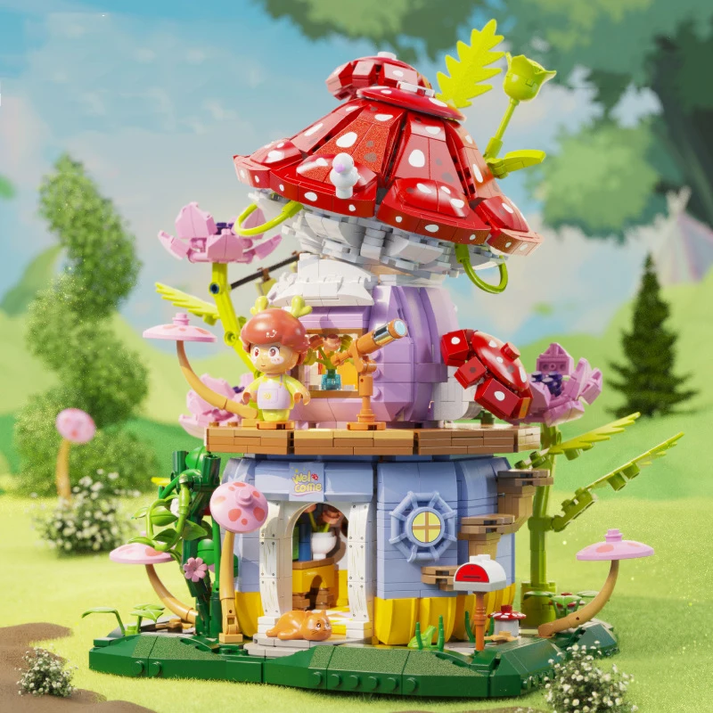 

New Fairy Tale Mushroom House Mini Building Blocks Assembly Forest Tree House With Doll Bricks Toy Children Girls Birthday Gifts