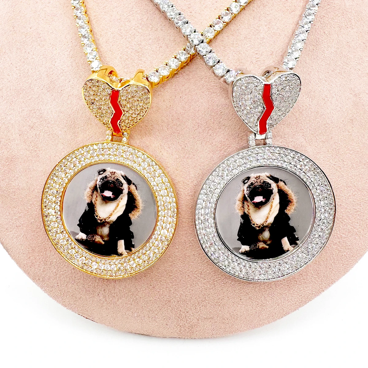 Drip Letter Custom Photo Necklace for Women Personalized Picture Pendant Broken Heart Bail Hip Hop Jewelry