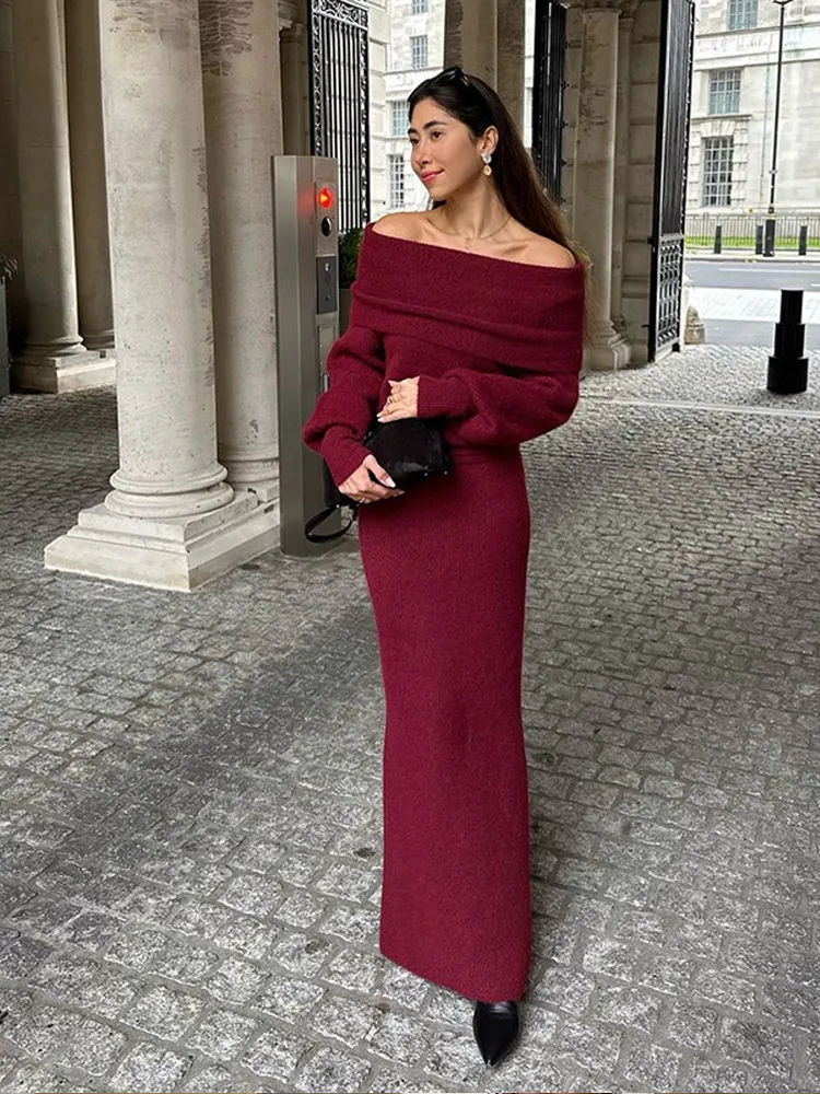 Модный винно-красный вязаный свитер с длинными рукавами элегантный мягкий