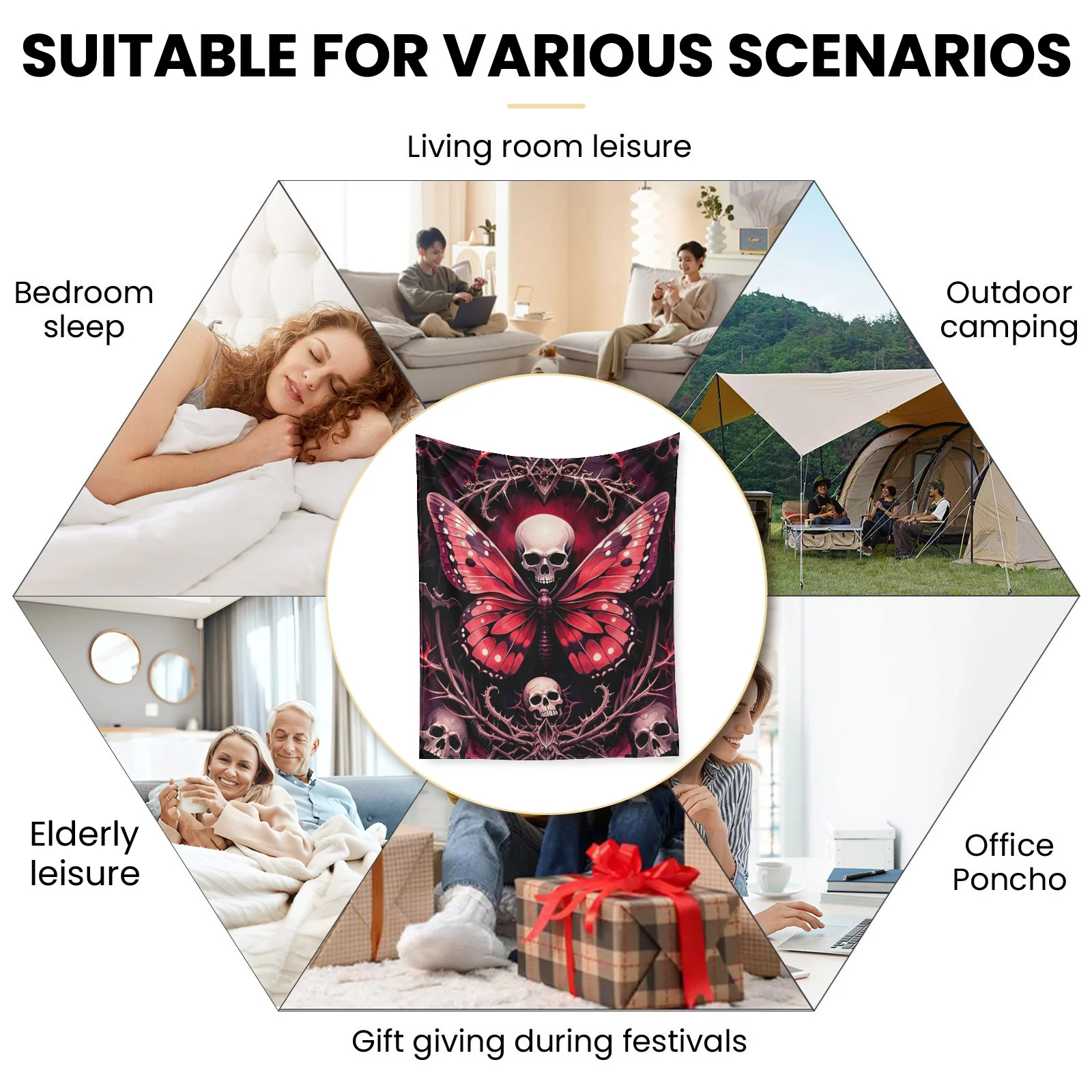 Темно-красный бабочка череп летучая мышь шипы дизайн теплое одеяло для