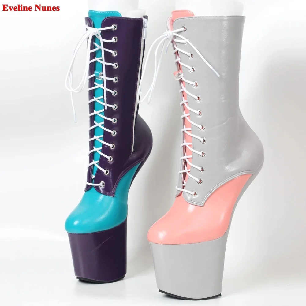 Mixed Colors Ankle Boots Women's New Arrival 2022 Heelless 20cm Heel Round Toe Patent Leather Nightclub Cosplay Sexy Shoes