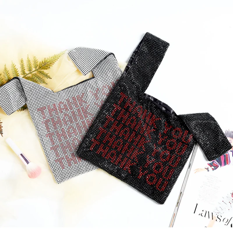 New evening bag diamond-encrusted vest-shaped mesh diamond handbag big rhinestone Thank You Bag |
