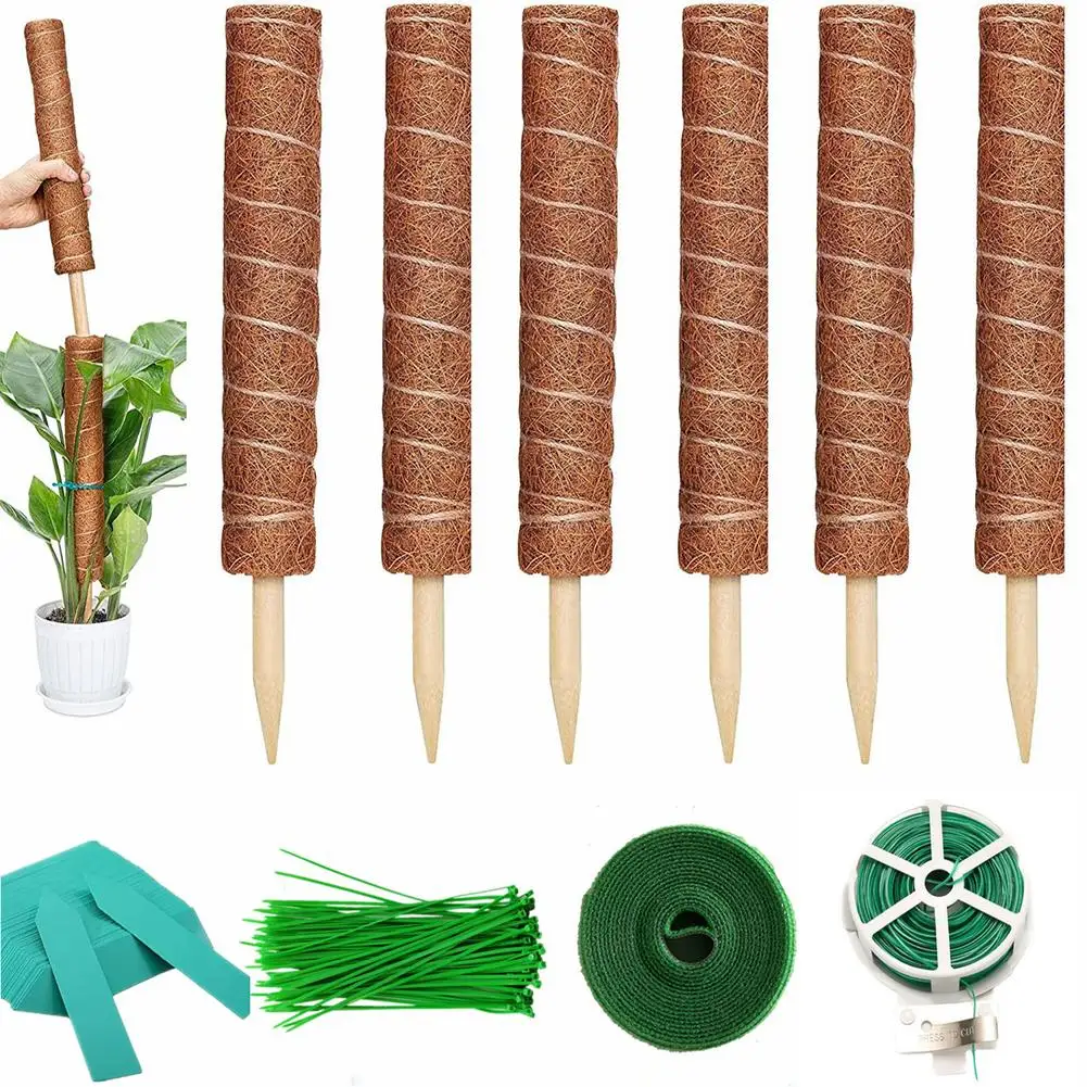 

6Pcs Coconut Poles Plant Cages Climbing Pole Moss Stick Coir Moss Palm Vines Stick Diy Reusable Plant Creepers Garden Courtyard