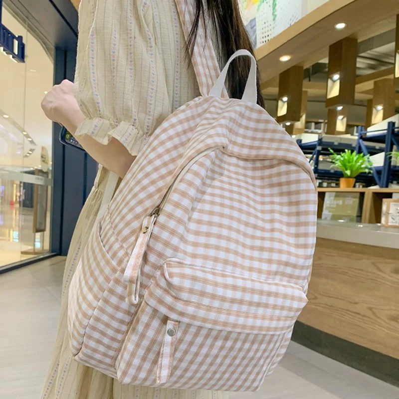 

DIEHE Fashion College School Bag Backpacks for Women Plaid Book Packbags for Teenage Girls Light Travel Shoulder Bags Rucksack