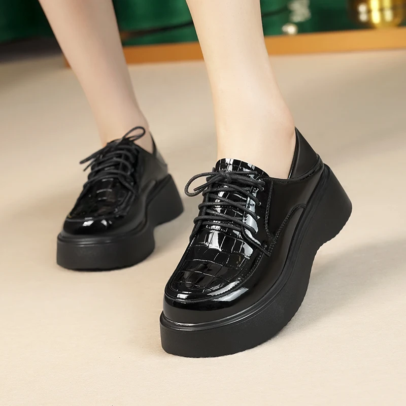 AIYUQI Women Loafers Genuine Leather 2023 New Autumn British Style Ladies Shoes Casual Platform Lace-up Shoes Women