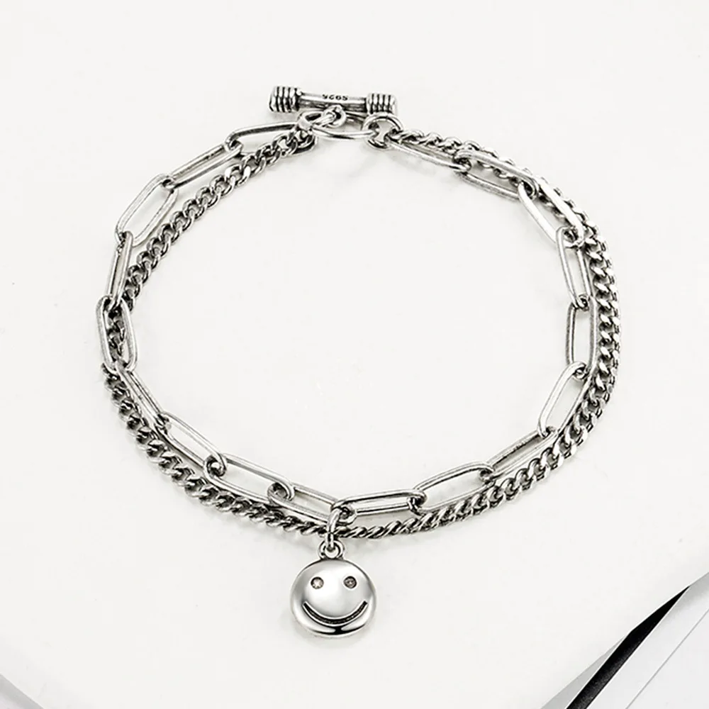 

Double-Deck Cuba Chains Women's Bracelets on Smiling Face Bangles Charms Luxury Jewelry Gift Female Christmas GaaBou
